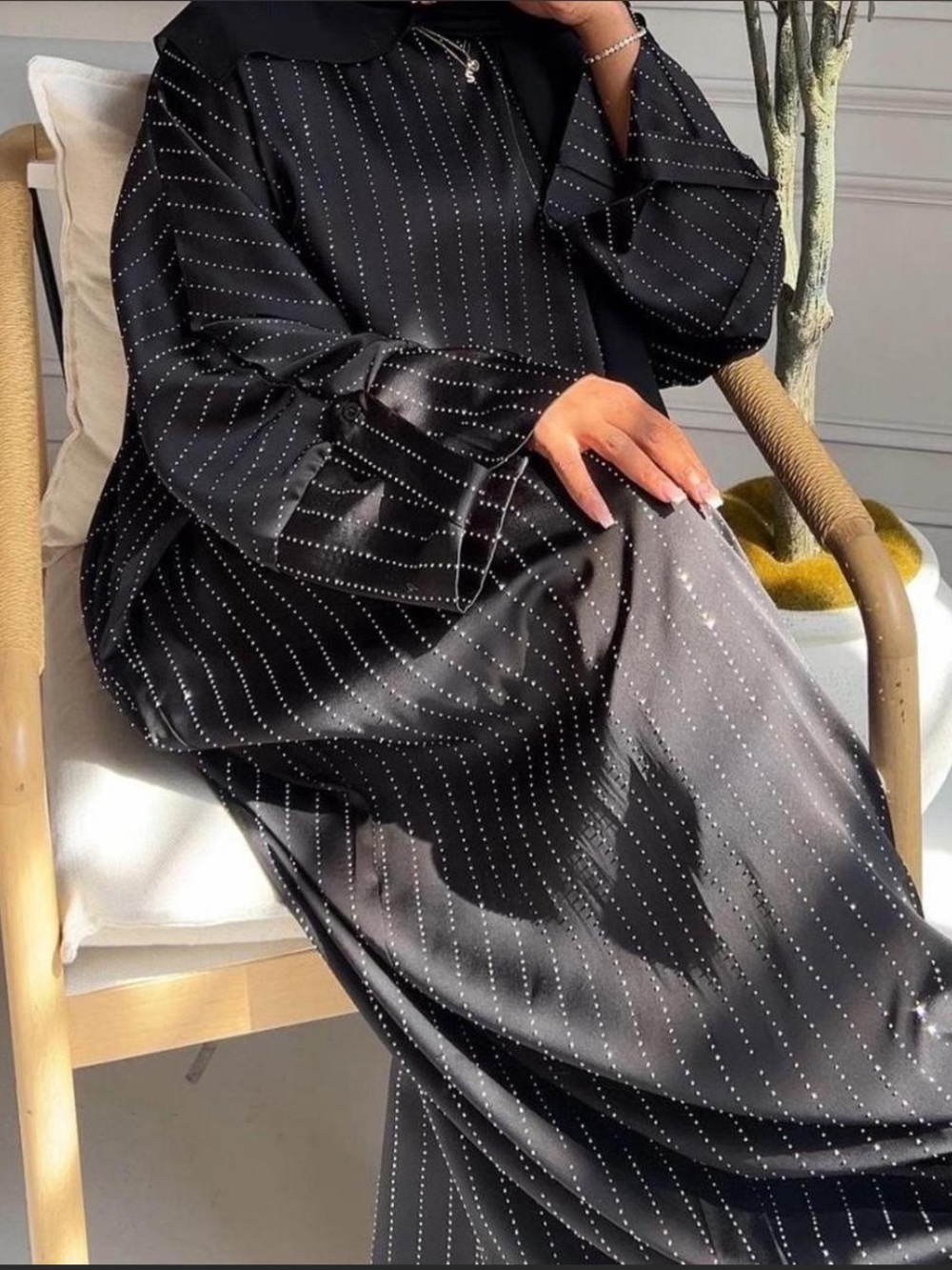 Black Pinstripe Modest Maxi Dress Abaya